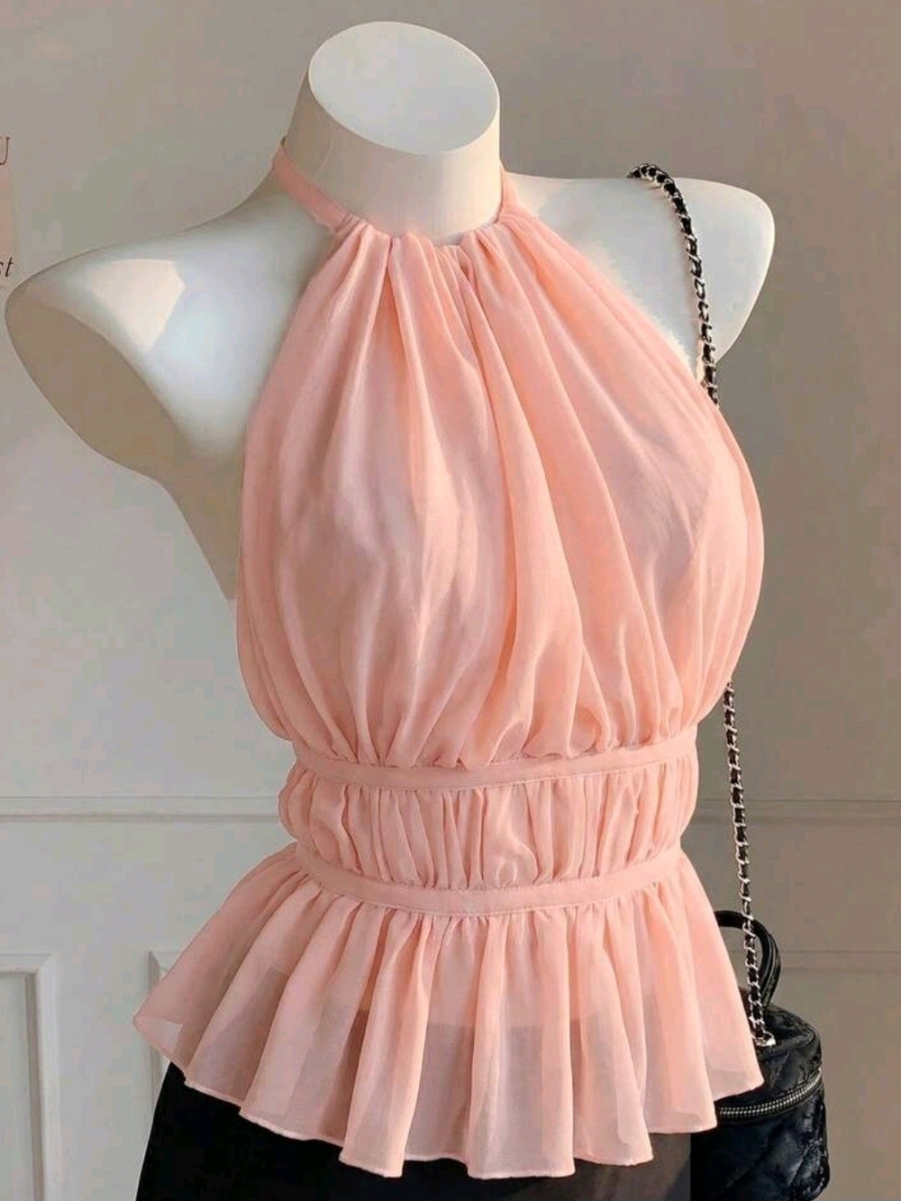 SHEIN Blush Pink One-Shoulder Ruffle Peplum Top